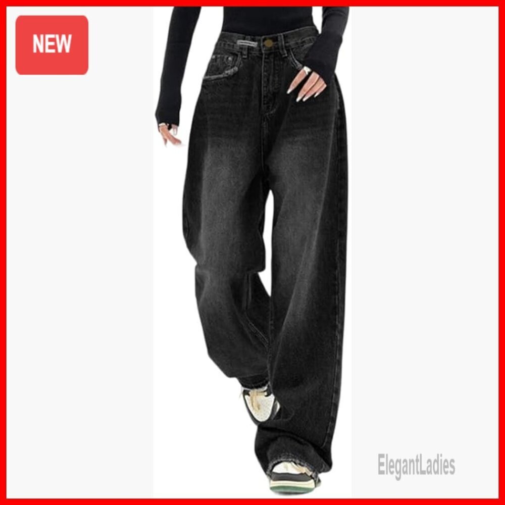 Wide Leg Boyfriend Jeans High Rise Distressed Denim Pants Casual Streetwear